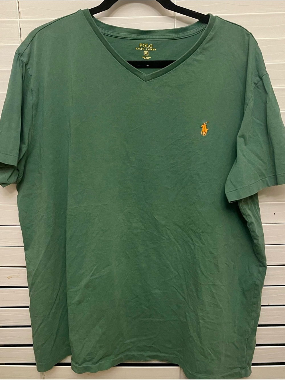 Polo by Ralph Lauren Green V-Neck Tee with Yellow Pony Logo